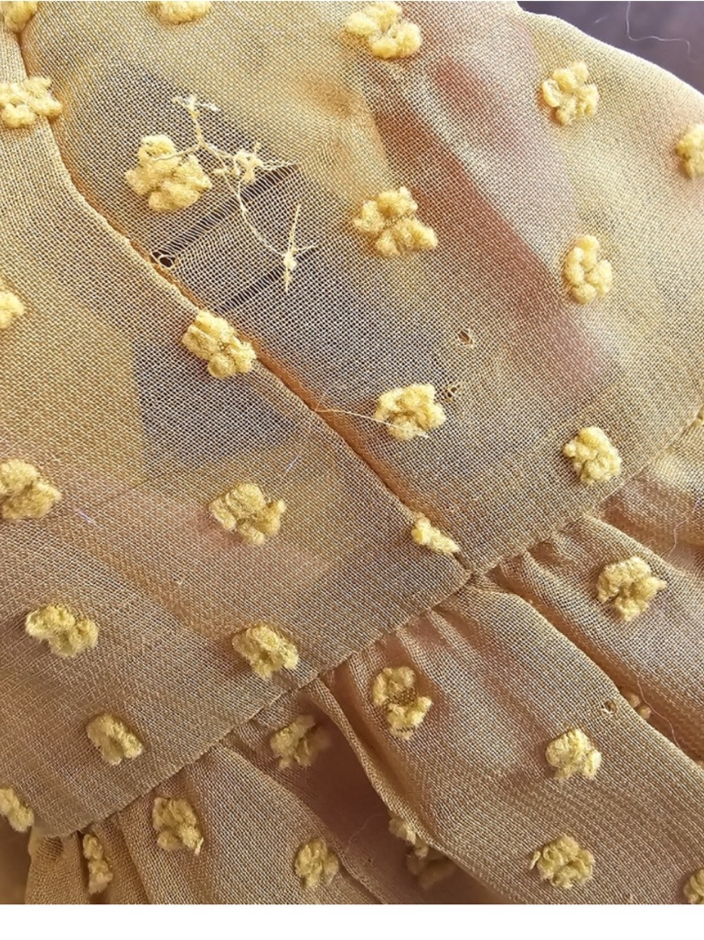 Baltic Born Golden Yellow Sheer Swiss Dot Maxi Tiered Off Shoulder Dress Small - Picture 4 of 4